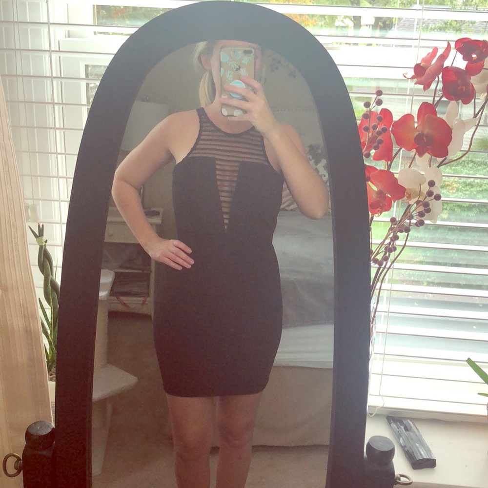 Black deep V mini dress